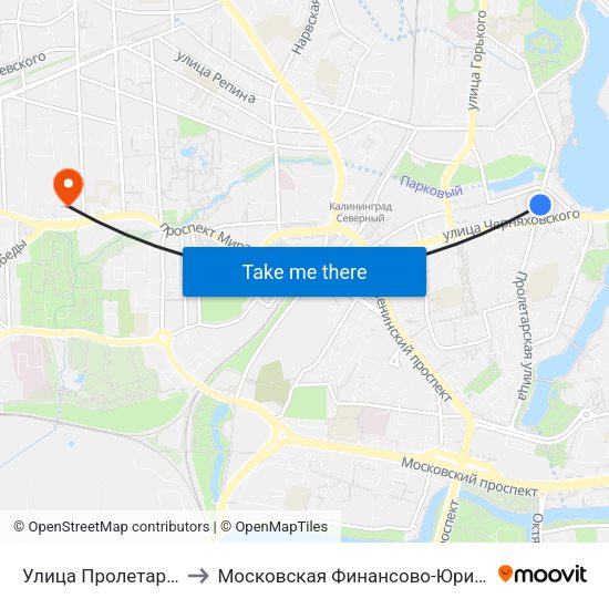 Улица Пролетарская (На Ул. Пролетарской) to Московская Финансово-Юридическая Академия. Калининградский Филиал map
