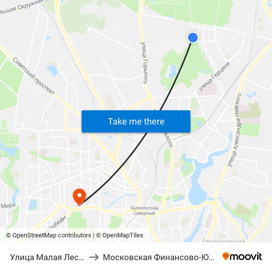 Улица Малая Лесная (По Требованию, Из Центра) to Московская Финансово-Юридическая Академия. Калининградский Филиал map