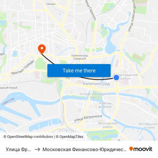 Улица Фрунзе (В Центр) to Московская Финансово-Юридическая Академия. Калининградский Филиал map