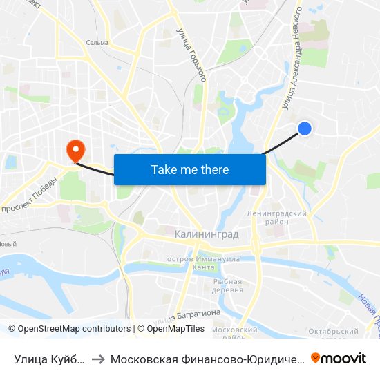 Улица Куйбышева (В Центр) to Московская Финансово-Юридическая Академия. Калининградский Филиал map