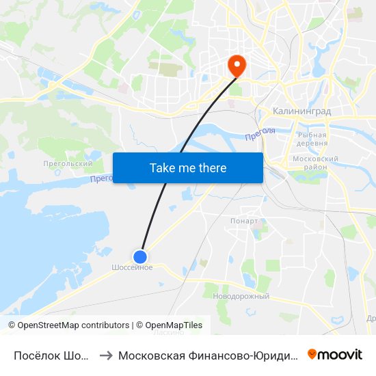 Посёлок Шоссейный (Из Центра) to Московская Финансово-Юридическая Академия. Калининградский Филиал map