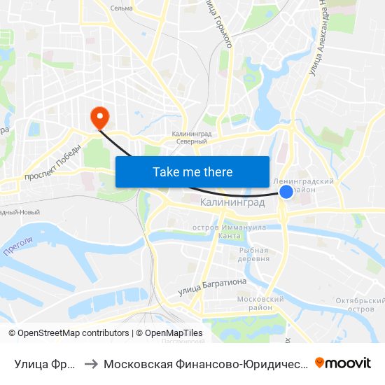 Улица Фрунзе (В Центр) to Московская Финансово-Юридическая Академия. Калининградский Филиал map