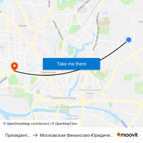 Президентская Академия to Московская Финансово-Юридическая Академия. Калининградский Филиал map