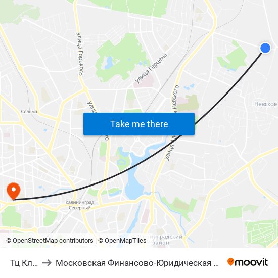 Тц Клондайк to Московская Финансово-Юридическая Академия. Калининградский Филиал map