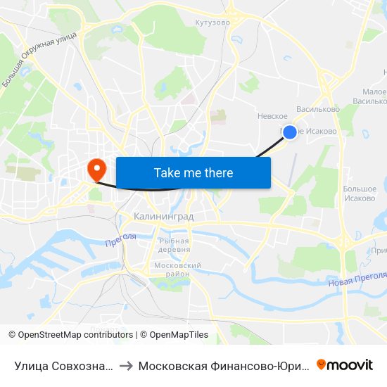 Улица Совхозная (В Центр, По Требованию) to Московская Финансово-Юридическая Академия. Калининградский Филиал map