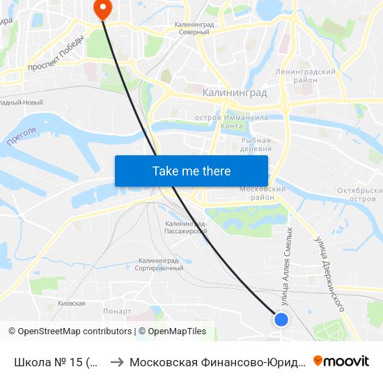 Школа № 15 (По Требованию, В Центр) to Московская Финансово-Юридическая Академия. Калининградский Филиал map