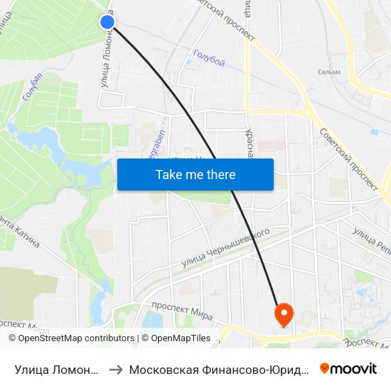 Улица Ломоносова (По Требованию) to Московская Финансово-Юридическая Академия. Калининградский Филиал map
