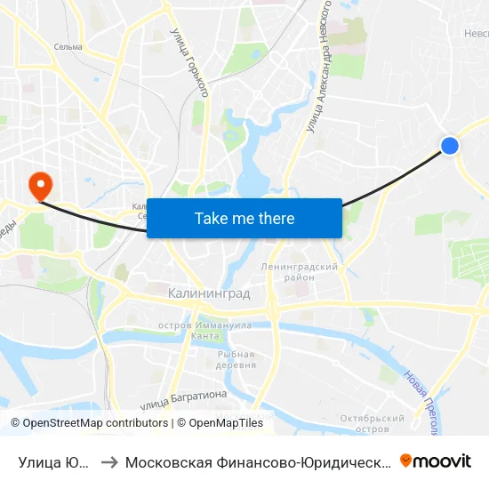 Улица Юрия Гагарина to Московская Финансово-Юридическая Академия. Калининградский Филиал map