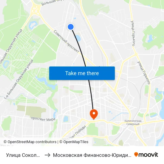 Улица Соколиная (По Требованию) to Московская Финансово-Юридическая Академия. Калининградский Филиал map