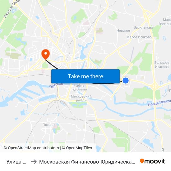 Улица Толбухина to Московская Финансово-Юридическая Академия. Калининградский Филиал map