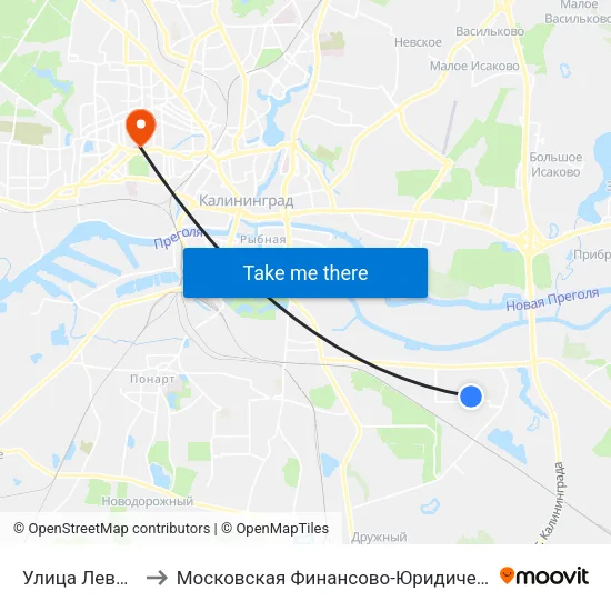 Улица Левитана (Конечная) to Московская Финансово-Юридическая Академия. Калининградский Филиал map