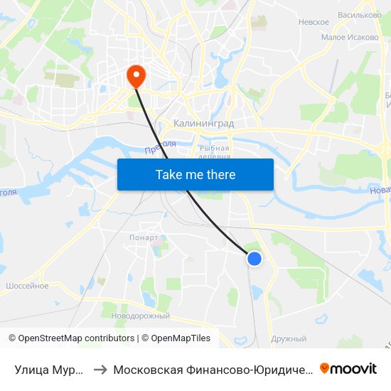 Улица Муромская (В Центр) to Московская Финансово-Юридическая Академия. Калининградский Филиал map