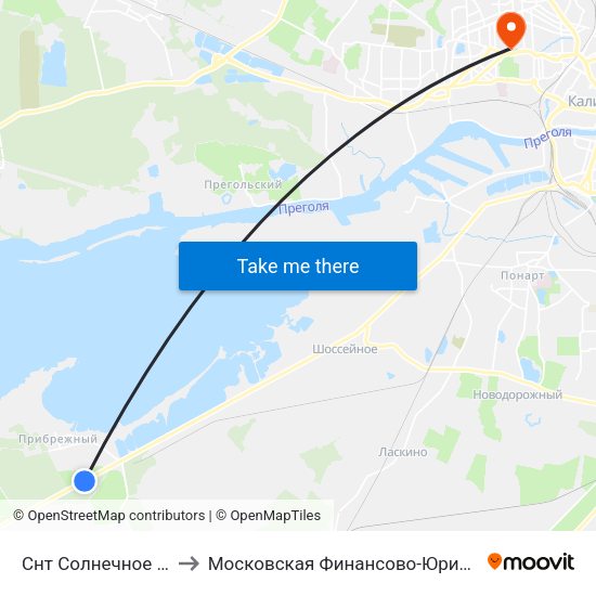 Снт Солнечное (По Требованию, В Центр) to Московская Финансово-Юридическая Академия. Калининградский Филиал map