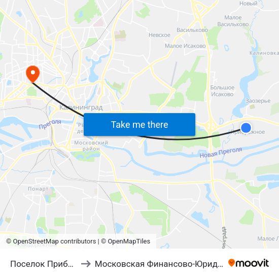 Поселок Прибрежное (По Требованию) to Московская Финансово-Юридическая Академия. Калининградский Филиал map
