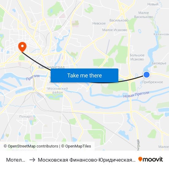 Мотель Балтика to Московская Финансово-Юридическая Академия. Калининградский Филиал map