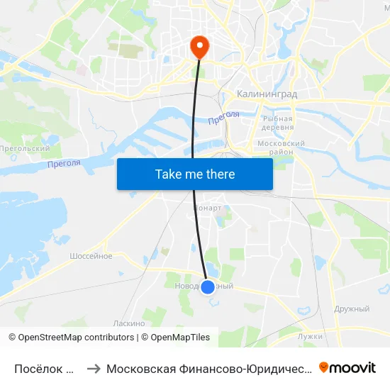 Посёлок Новодорожный to Московская Финансово-Юридическая Академия. Калининградский Филиал map