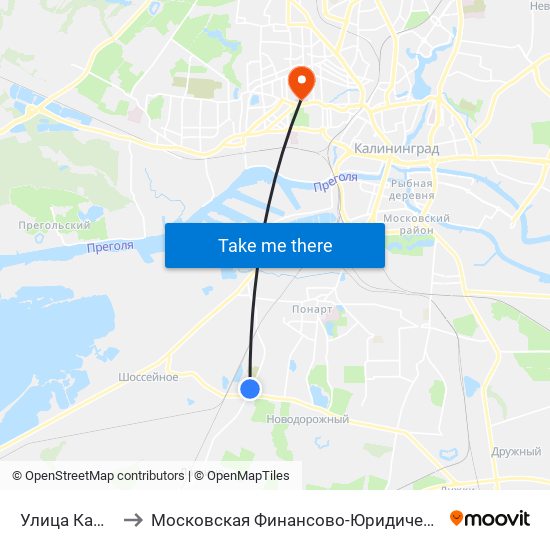 Улица Камская (В Центр) to Московская Финансово-Юридическая Академия. Калининградский Филиал map