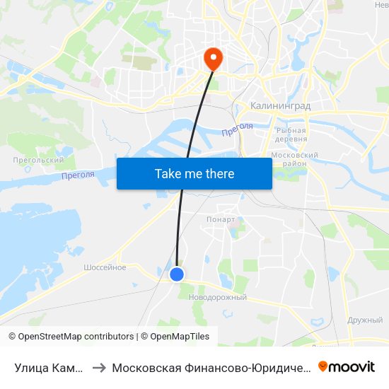 Улица Камская (Из Центра) to Московская Финансово-Юридическая Академия. Калининградский Филиал map