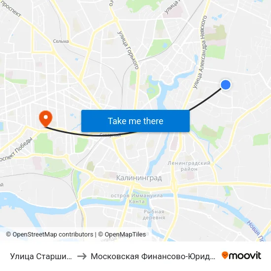 Улица Старшины Дадаева (Конечная) to Московская Финансово-Юридическая Академия. Калининградский Филиал map