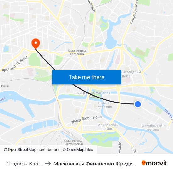 Стадион Калининград (В Центр) to Московская Финансово-Юридическая Академия. Калининградский Филиал map