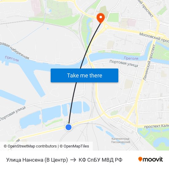 Улица Нансена (В Центр) to КФ СпБУ МВД РФ map