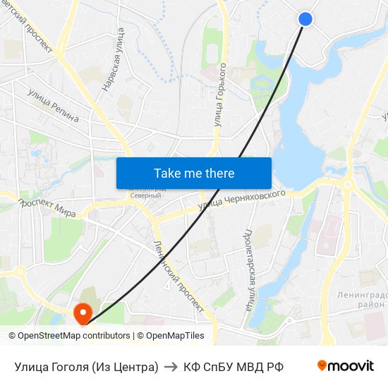 Улица Гоголя (Из Центра) to КФ СпБУ МВД РФ map