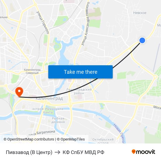 Пивзавод (В Центр) to КФ СпБУ МВД РФ map