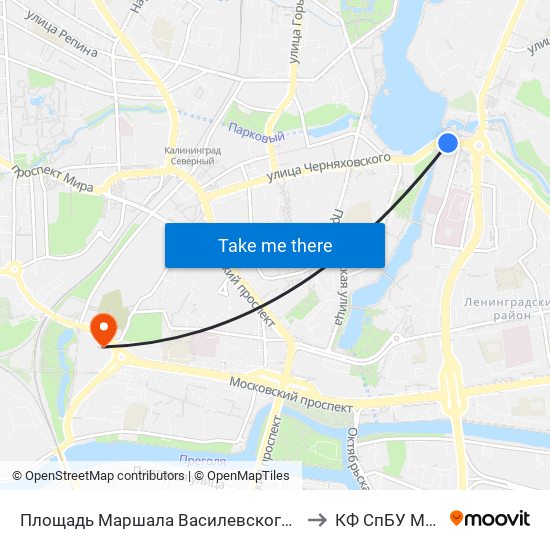 Площадь Маршала Василевского (Из Центра) to КФ СпБУ МВД РФ map