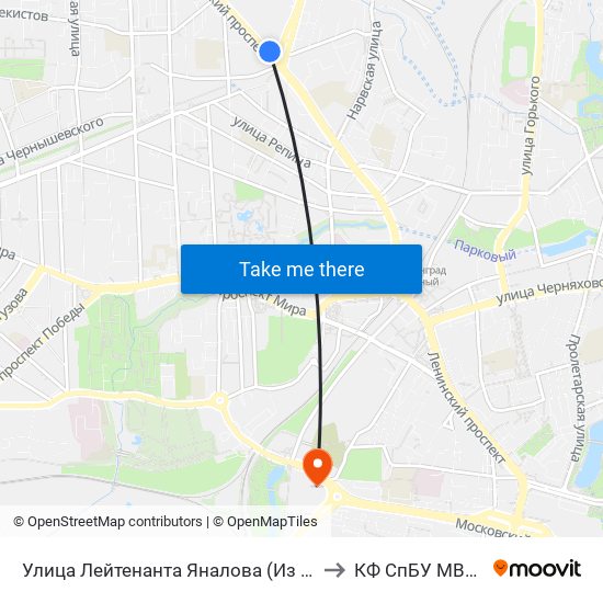 Улица Лейтенанта Яналова (Из Центра) to КФ СпБУ МВД РФ map