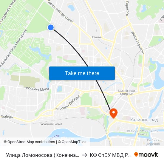 Улица Ломоносова (Конечная) to КФ СпБУ МВД РФ map