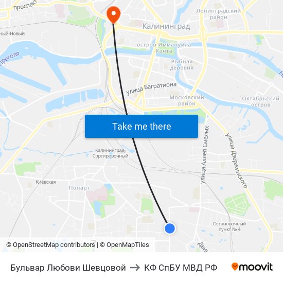 Бульвар Любови Шевцовой to КФ СпБУ МВД РФ map