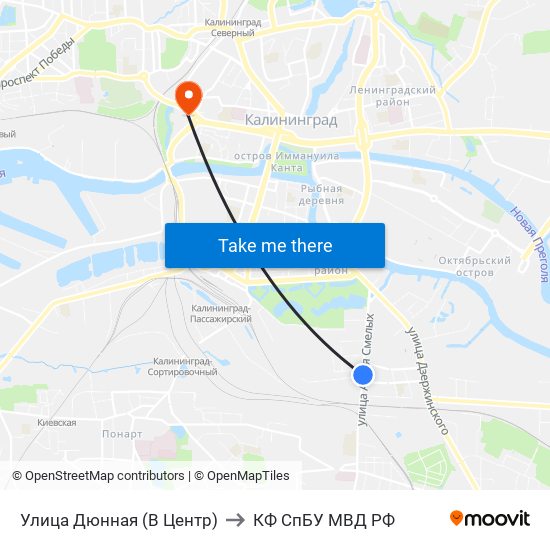 Улица Дюнная (В Центр) to КФ СпБУ МВД РФ map