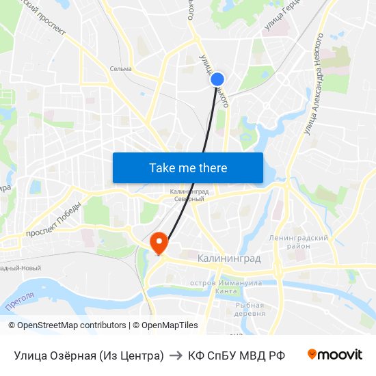 Улица Озёрная (Из Центра) to КФ СпБУ МВД РФ map