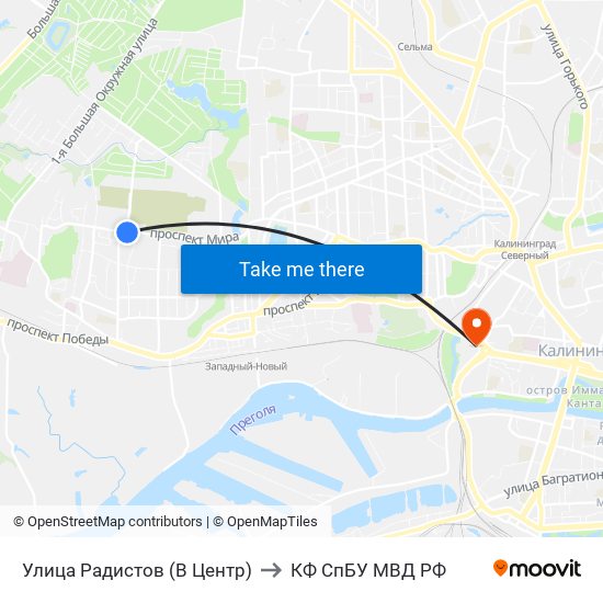 Улица Радистов (В Центр) to КФ СпБУ МВД РФ map