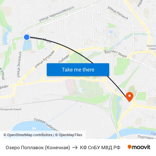 Озеро Поплавок (Конечная) to КФ СпБУ МВД РФ map