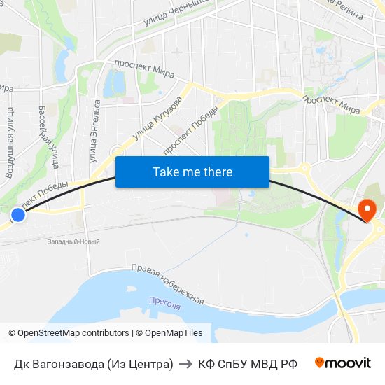 Дк Вагонзавода (Из Центра) to КФ СпБУ МВД РФ map