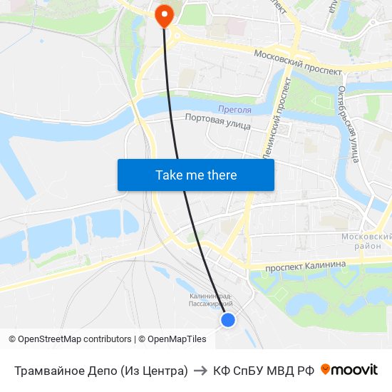 Трамвайное Депо (Из Центра) to КФ СпБУ МВД РФ map