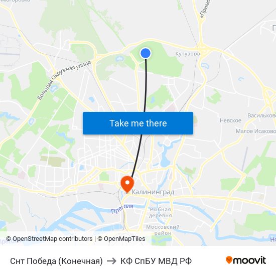 Снт Победа (Конечная) to КФ СпБУ МВД РФ map