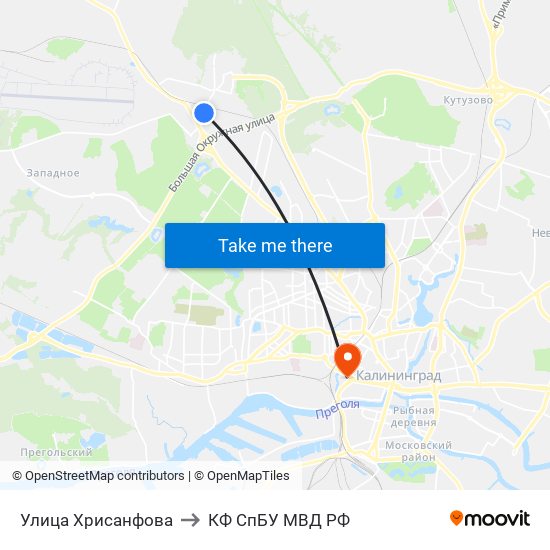 Улица Хрисанфова to КФ СпБУ МВД РФ map