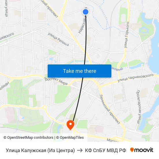 Улица Калужская (Из Центра) to КФ СпБУ МВД РФ map