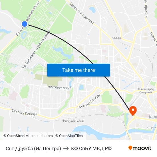 Снт Дружба (Из Центра) to КФ СпБУ МВД РФ map