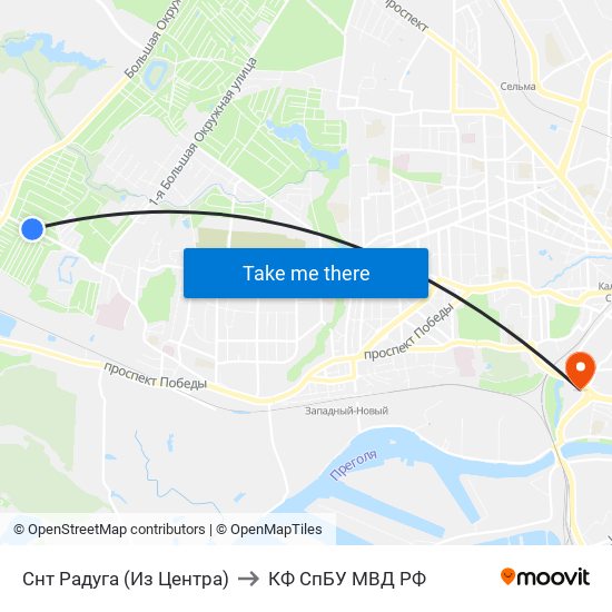 Снт Радуга (Из Центра) to КФ СпБУ МВД РФ map