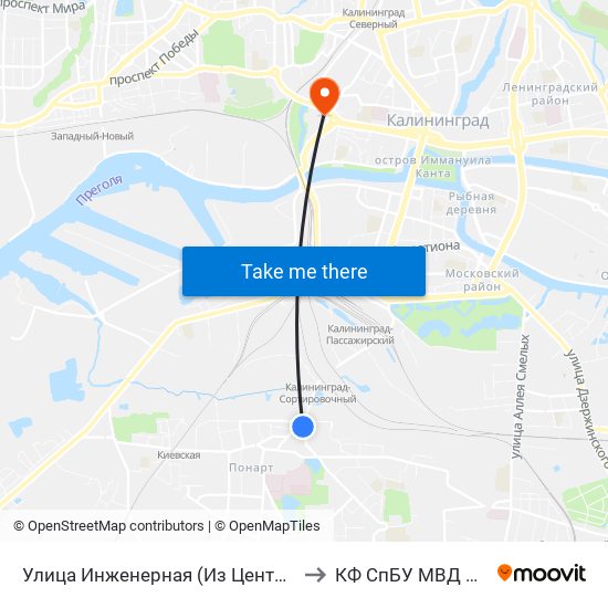 Улица Инженерная (Из Центра) to КФ СпБУ МВД РФ map