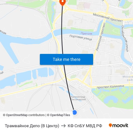 Трамвайное Депо (В Центр) to КФ СпБУ МВД РФ map