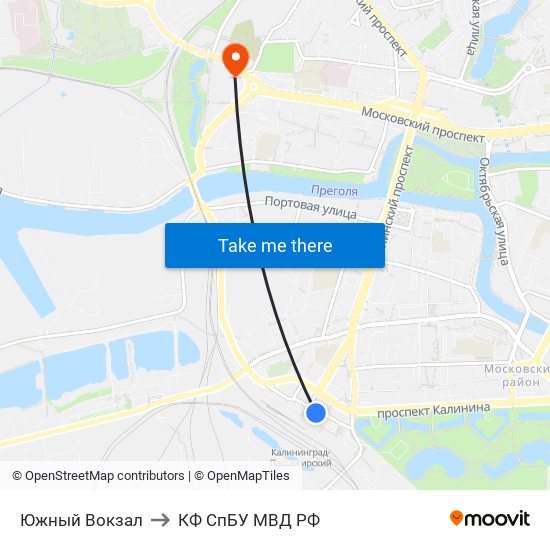 Южный Вокзал to КФ СпБУ МВД РФ map