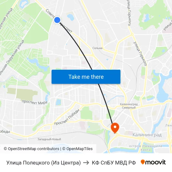 Улица Полецкого (Из Центра) to КФ СпБУ МВД РФ map