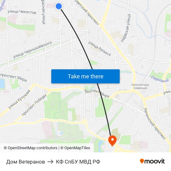 Дом Ветеранов to КФ СпБУ МВД РФ map