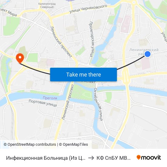 Инфекционная Больница (Из Центра) to КФ СпБУ МВД РФ map