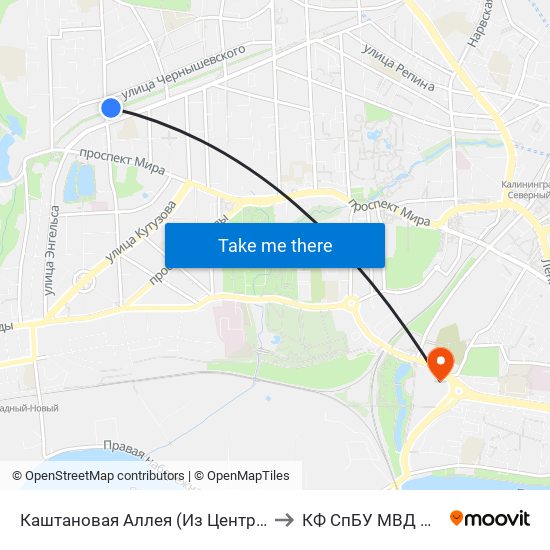 Каштановая Аллея (Из Центра) to КФ СпБУ МВД РФ map