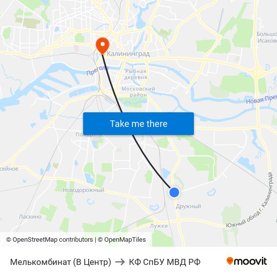 Мелькомбинат (В Центр) to КФ СпБУ МВД РФ map